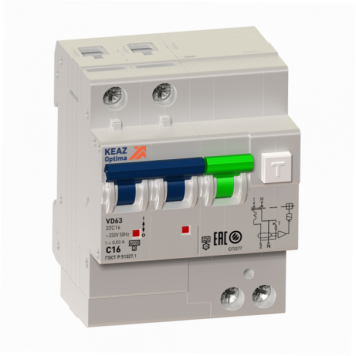 АВДТ с защитой от сверхтоков OptiDin VD63-22C16-A-УХЛ4 (2P, C16, 30mA)