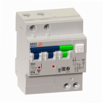 АВДТ с защитой от сверхтоков OptiDin VD63-22C10-A-УХЛ4 (2P, C10, 30mA)