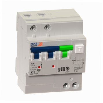 АВДТ с защитой от сверхтоков OptiDin VD63-23C10-A-УХЛ4 (2P, C10, 100mA)