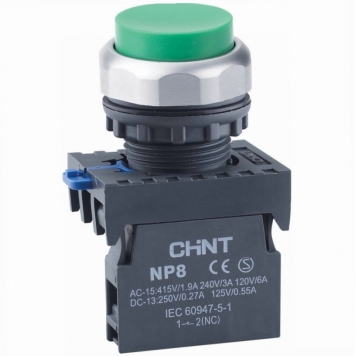 Кнопка управления NP8-10GN/3 без подсветки зелёная 1НО IP65 (R)(CHINT)
