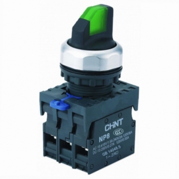 Переключатель без подсветки NP8-11X/213, 2 положения фиксацией, зеленый, 1НО+1НЗ, IP65 (R)