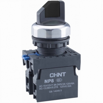 Переключатель без подсветки NP8-20X/212, 2 положения фиксацией, черный, 2НО, IP65 (R)