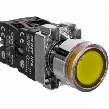 Кнопка управления NP2-BW1561 выступающая, желтая, 1НО, AC/DC230В (LED), IP40 (R)