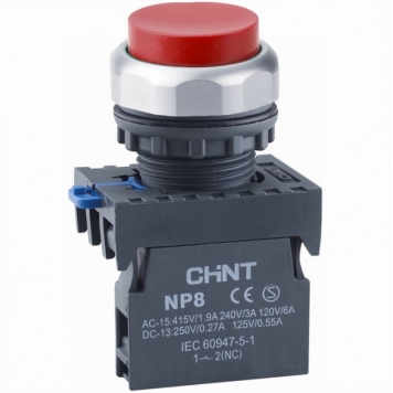Кнопка управления NP8-01GN/4 без подсветки красная 1НЗ IP65 (R)(CHINT)