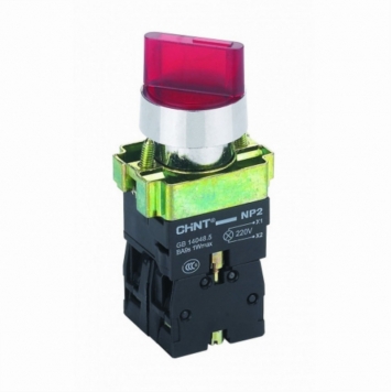 Переключатель NP2-BK12465, 2 положения фиксацией 1НО+1НЗ, красная AC230В (LED), IP40 (R)