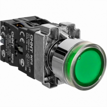 Кнопка управления NP2-BW3361 плоская, зеленая, 1НО, AC/DC230В(LED), IP40 (R)