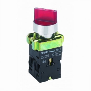 Переключатель NP2-BK13365, 3 положения фиксацией 1НО+1НЗ, зеленая AC230В (LED), IP40 (R)