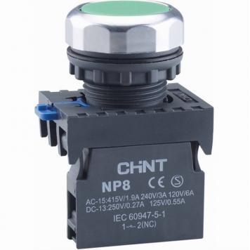 Кнопка управления NP8-10BN/3 без подсветки зеленая 1НО IP65 (R)(CHINT)