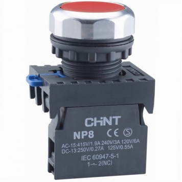 Кнопка управления NP8-01BN/4 без подсветки красная 1НЗ IP65 (R)(CHINT)