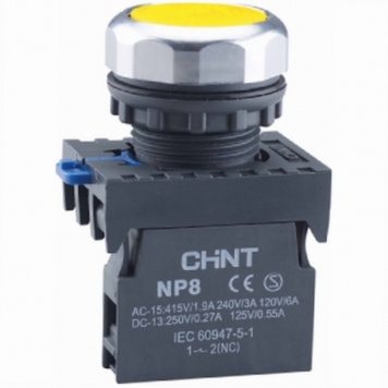Кнопка управления NP8-10BN/5 без подсветки желтая 1НО IP65 (R)(CHINT)