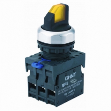 Переключатель подсвет. NP8-10XD/225, 2 полож. самовозв., желт., AC110-230В(LED), 1НО, IP65 (R)