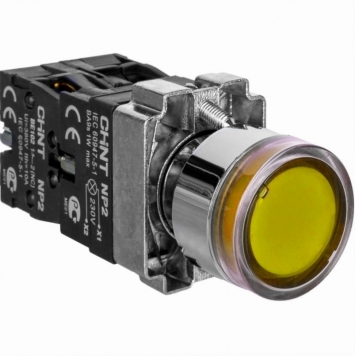 Кнопка управления NP2-BW3561 плоская, желтая, 1НО, AC/DC230В(LED), IP40 (R)