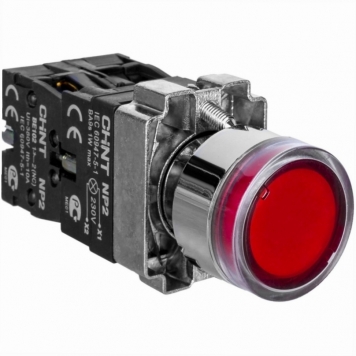 Кнопка управления NP2-BW3465 плоская, красная, 1НО+1НЗ, AC/DC230В (LED), IP40 (R)
