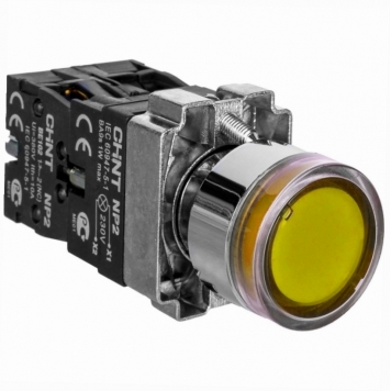 Кнопка управления NP2-BW3565 плоская, желтая, 1НО+1НЗ, AC/DC230В (LED), IP40 (R)