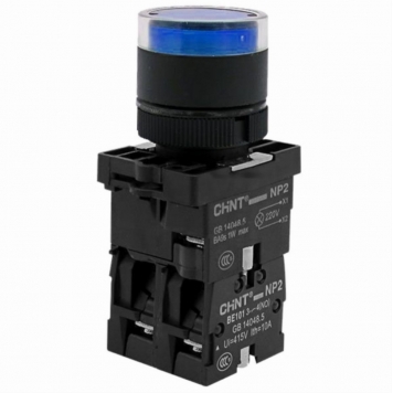 Кнопка управления NP2-BW3661 плоская синяя, 1НО, AC/DC230В(LED), IP40 (R)