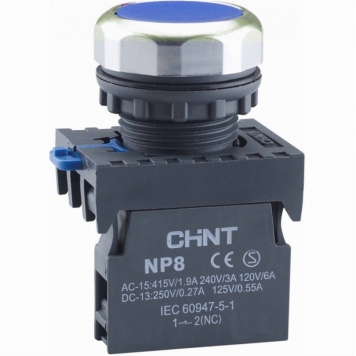 Кнопка управления NP8-10BN/6 без подсветки синяя 1НО IP65 (R)(CHINT)