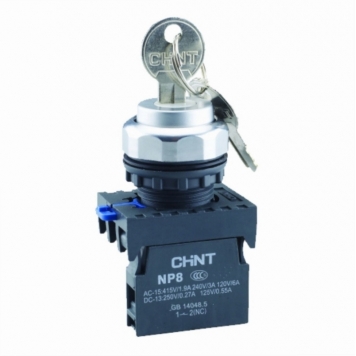 Переключатель ключом NP8-02Y/31, 3 полож, фиксац, 2НЗ, IP65 (R)
