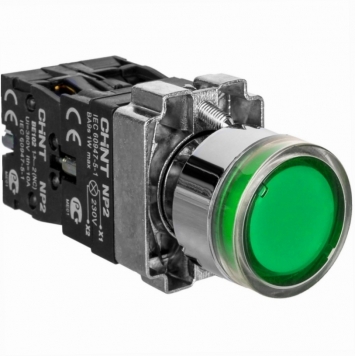 Кнопка управления NP2-BW1361 выступающая, зеленая, 1НО, AC/DC230В (LED), IP40 (R)