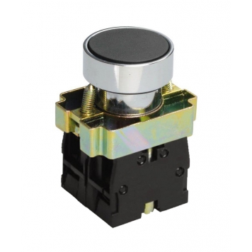 LAY5-ВА25, чёрный, 1НО+1НЗ, цилиндр, хром, без подсветки, d22мм, выключатель кнопочный  (ЭТ)