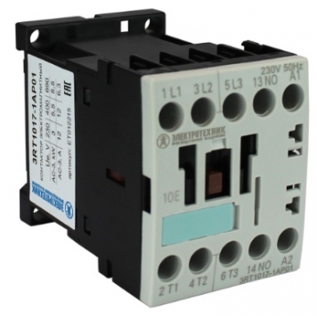 3RT1017-1AR01, 3-пол., 12A, AC-3, 5,5кВт/400V, 1НO, 415V AC, 50/60Гц, типоразмер S00, винтовые клеммы, IP20, контактор электромагнитный (ЭТ)