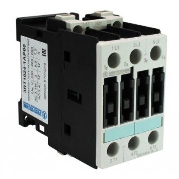 3RT1024-1AP00, 3-пол., 12A, AC-3, 5,5кВт/400V, 230V AC, 50Гц, типоразмер S0, винтовые клеммы, IP20, контактор электромагнитный (ЭТ)