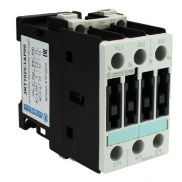 3RT1025-1AP00, 3-пол., 17A, AC-3, 7,5кВт/400V, 230V AC, 50Гц, типоразмер S0, винтовые клеммы, IP20, контактор электромагнитный (ЭТ)