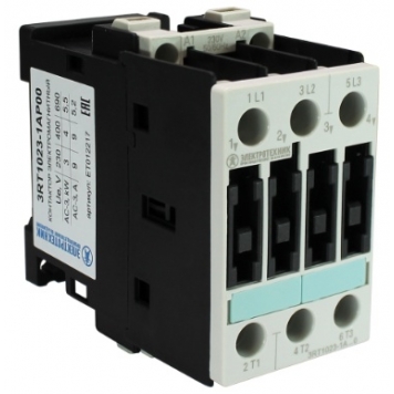 3RT1023-1AP00, 3-пол., 9A, AC-3, 4кВт/400V, 230V AC, 50Гц, типоразмер S0, винтовые клеммы, IP20, контактор электромагнитный (ЭТ)