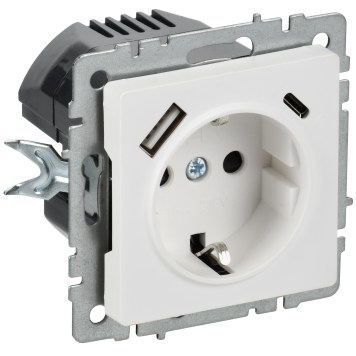 BRITE Роз. с з/к/ш 16А с USB A+C 18Вт РЮш11-1-БрАБ а/б IEK