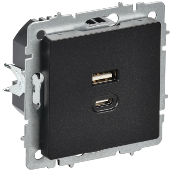 BRITE Роз. USB A+C 45Вт высокоск. зар. РЮ11-2-БрЧ черн. IEK