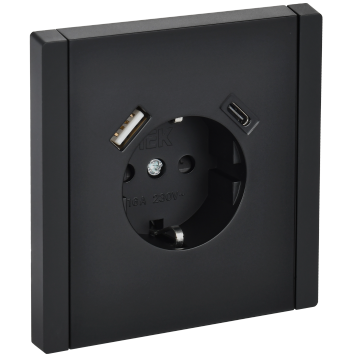 FORTE&PIANO Роз. з/к/ш в/к 16А USB A+C 18Вт FP147 чер. IEK