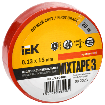 MIXTAPE BASIC Изолента 0,13х15мм красная 20м IEK