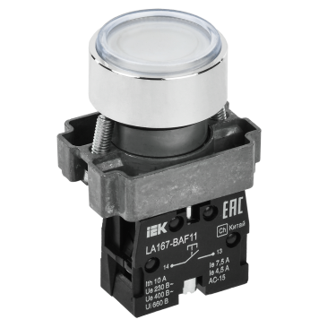 Кнопка LA167-BAF11 d=22мм 1NO белая IEK