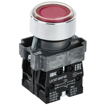 Кнопка LA167-BAF45 d=22мм 1NO+1NC красная IEK