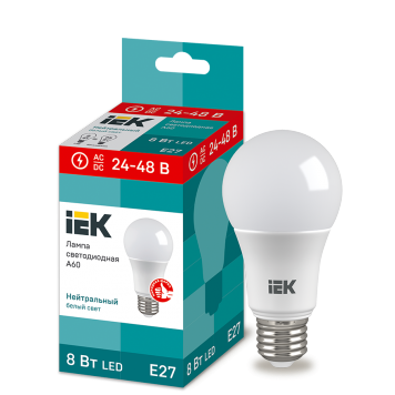 Лампа LED A60 груша 8Вт 24-48В 4000К E27 IEK