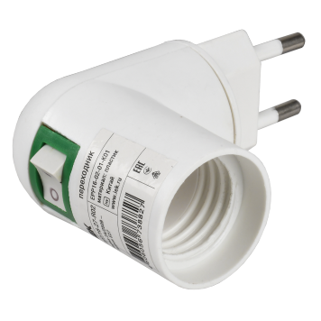 Переходник вилка 220В-патрон Е27 пластик белый IEK