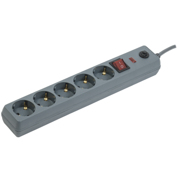Сетевой фильтр СФ-05К 16А 5 мест 2P+PE/5м 3х1мм2 серый IEK