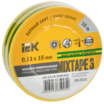 MIXTAPE BASIC Изолента 0,13х15мм желто-зеленая 10м IEK