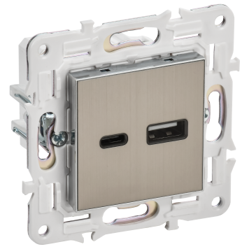 SKANDY Роз. USB A+C 18Вт SK-R13N никель IEK