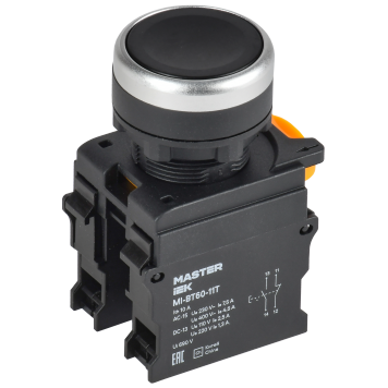 Кнопка с фиксацией d=22мм 1NO+1NC чёрная MASTER IEK