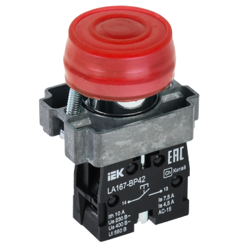 Кнопка LA167-BP42 d=22мм 1NC красная IEK