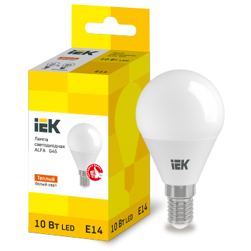 Лампа LED ALFA G45 шар 10Вт 230В 3000К E14 IEK