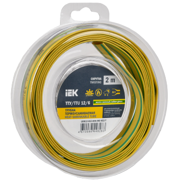 Трубка термоусадочная ТТУ нг-LS 12/6 жел-зел. (2м/упак) IEK