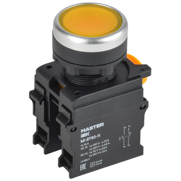 Кнопка d=22мм 1NO+1NC жёлтая MASTER IEK