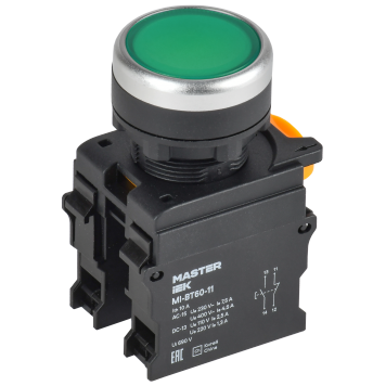 Кнопка d=22мм 1NO+1NC зелёная MASTER IEK