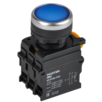 Кнопка с подсвет. и фикс. d=22мм 1NO+1NC синяя MASTER IEK