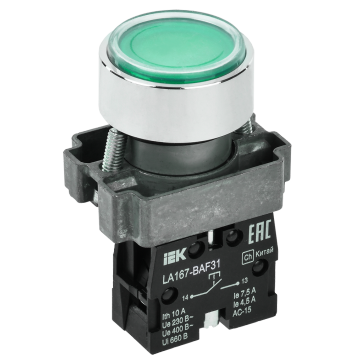 Кнопка LA167-BAF31 d=22мм 1NO зеленая IEK