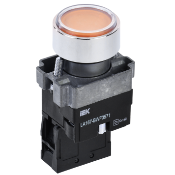 Кнопка LA167-BWF3571 d=22мм RC 1NO с подсвет. желтая IEK