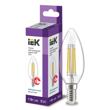 Лампа LED C35 свеча прозр. 7Вт 230В 4000К E14 серия 360° IEK