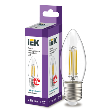 Лампа LED C35 свеча прозр. 7Вт 230В 4000К E27 серия 360° IEK