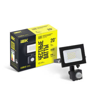Прожектор СДО 06-20Д светодиодный черный с ДД IP54 6500K IEK